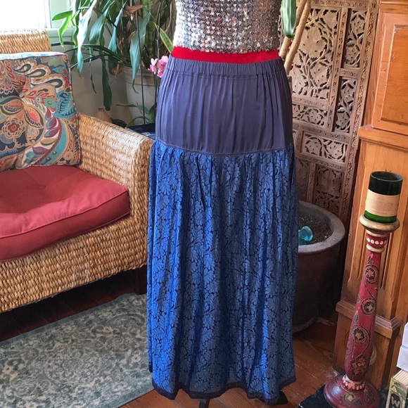 Vintage Blue Lace Boho Whimsigoth Maxi Skirt M - Picture 10 of 12